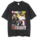 Men T Shirts Cotton Short Sleeve Wash Top Printed Vintage Loose