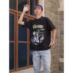 Film Star T Shirt Movie Wolf Pure Cotton Loose Nostalgic Short Sleeve American Retro T-shirt Men