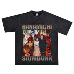 Film Star T Shirt Anime Slam Dunk Washed Old Two-Dimensional Printing Short Sleeve Loose T-shirt