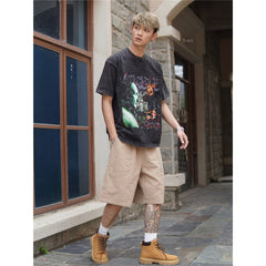 Film Star T Shirt Pure Cotton Loose Short Sleeve American Retro Trendy Printed round Neck T-shirt for Men