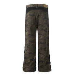 American Men Jeans Vintage Loose Camouflage Pants Zip Straight Jeans
