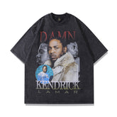 Kendrick Lamar T Shirts Portrait Print Old Hip Hop Loose Short Sleeves