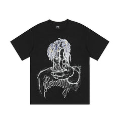 Juice WRLD T Shirt Revenge Juice WRLD Sketchman Painting Printing Hip Hop T-shirt Loose