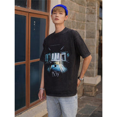 Film Star T Shirt Movie Spirit Doll Contract Pure Cotton Loose Nostalgic Short Sleeve Trendy Heavy T-shirt for Men