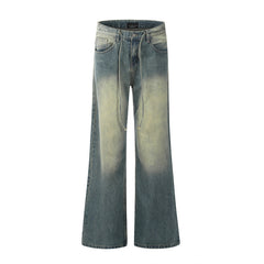 American Mens Jeans retro gradual change blue jeans cleanfit straight loose wide-leg trousers