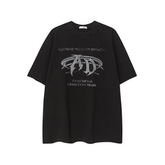 Camisas Vintage Hombre Vintage Washed Old Letter Print Short Sleeve T-Shirt