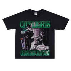 Film Star T Shirt Classic Movie Surrounding City Light Loose Retro Street Cotton T-shirt