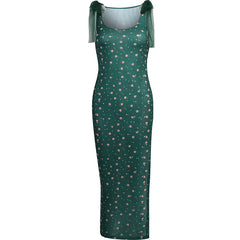 Emily Ratajkowski Dress Vintage Cheongsam Floral Lace-up Waist-Controlled Sexy Dress