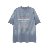 Camisas Vintage Hombre Vintage Washed Old Letter Print Short Sleeve T-Shirt