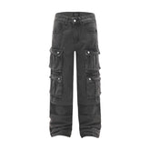 American Men Jeans Washed Old Jeans Vintage Wide Leg Straight Jeans