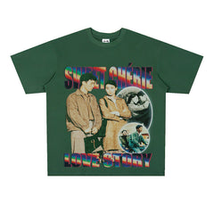 Film Star T Shirt Loose Heavy Retro Street Cotton Small Neckline T-shirt for Men and Women