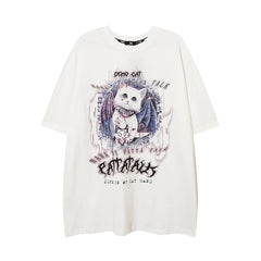 Camisas Vintage Hombre Cat Print Short Sleeve T-Shirt