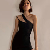 Emily Ratajkowski Dress Slant Shoulder Sexy Solid Color Slim Temperament Dress