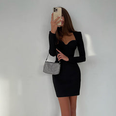 Emily Ratajkowski Dress Padded Shoulder Retro Hip-Wrapped Long Sleeve Skirt