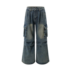 American Men Jeans Washed Old Multi-Pocket Denim Pants
