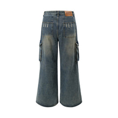 American Men Jeans Washed Old Multi-Pocket Denim Pants