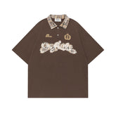 Ellie Seattle Shirt Vintage Plaid Lapel Embroidered Polo Shirt