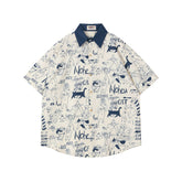 Ellie Seattle Shirt Vintage Cartoon Button Lapel Splicing Embroidered Polo Shirt