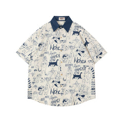 Ellie Seattle Shirt Vintage Cartoon Button Lapel Splicing Embroidered Polo Shirt