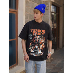 Film Star T Shirt Horror Movie Death Train Pure Cotton Loose Nostalgic Short Sleeve Trendy T-shirt Men and Women