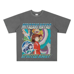 Film Star T Shirt Japanese Classic Anime Spirited Away Loose-Fitting Pure Cotton T-shirt Men and Women