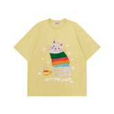 Ellie Seattle Shirt Crew Neck Short Sleeve Cat Print T-Shirt