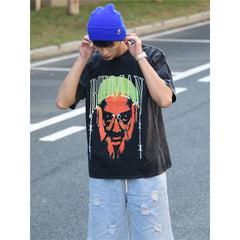 Film Star T Shirt Washed Old American Round Neck Loose T-Shirt Retro Short Sleeve