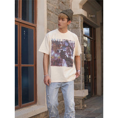 Film Star T Shirt Cotton Short Sleeve Loose round Neck Retro T-shirt for Men