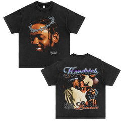 Kendrick Lamar T Shirts Portrait Print Vintage Hip Hop Short Sleeve Loose T-Shirt
