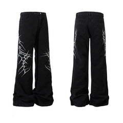 American Mens Jeans Vintage Embroidered Black Jeans