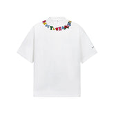 80s Casual Classics Shirts Embroidered Letter Necklace Short Sleeve T-Shirt Oversize Loose Top