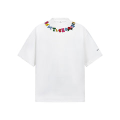 80s Casual Classics Shirts Embroidered Letter Necklace Short Sleeve T-Shirt Oversize Loose Top