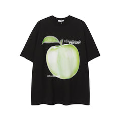 Camisas Vintage Hombre Green Apple Print Vintage Short Sleeve T-Shirt oversize