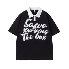 Camisas Vintage Hombre Alphabet Short Sleeve T-Shirt POLO Shirt