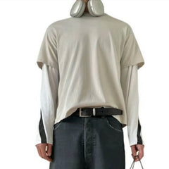 Men Jacket Fake Two Long-sleeved Color Matching T-shirt