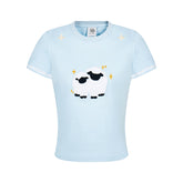 80s Casual Classics Shirts Vintage Cute Lamb Embroidered Short Sleeve T-Shirt