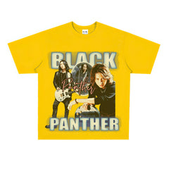 Film Star T Shirt Rock Music Black Panther Band Loose Retro Street Cotton T-shirt Men and Women