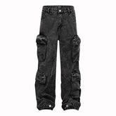 American Mens Jeans Washed Old Multi-Pocket Jeans
