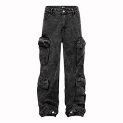 American Mens Jeans Washed Old Multi-Pocket Jeans