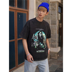 Film Star T Shirt Cotton Loose Nostalgic Short Sleeve American Retro Trendy Niche T-shirt for Men