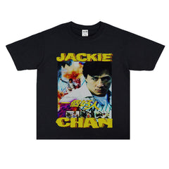 Film Star T Shirt Movie Jackie Chan Martial Arts Doctor a Good Person Trendy Pure Cotton Short Sleeve Loose American Retro T-shirt