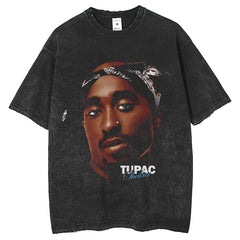 Men T Shirts Hip Hop Trend Brand 2pac Printing Old Fried Snowflake T-Shirt