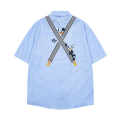 Ellie Seattle Shirt Striped Strap Button-Down Cartoon Shirt