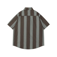 Ellie Seattle Shirt Loose Shirt Vintage Striped Lapel Short Sleeve