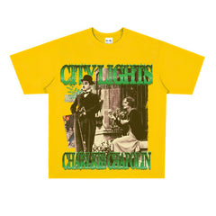 Film Star T Shirt Classic Movie Surrounding City Light Loose Retro Street Cotton T-shirt