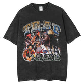 Men T Shirts Printed T-Shirt Washing Water Loose Retro Style Crew Neck Old