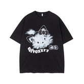 Camisas Vintage Hombre Graffiti Cat Print Short Sleeve T-Shirt