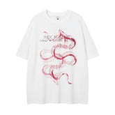 80s Casual Classics Shirts Short Sleeve T-Shirt Snake Crooked Printed Casual Loose Top