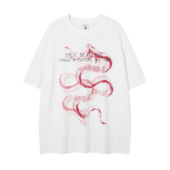 80s Casual Classics Shirts Short Sleeve T-Shirt Snake Crooked Printed Casual Loose Top