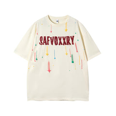 Camisas Vintage Hombre Color Meteor Foam Print Short Sleeve T-Shirt